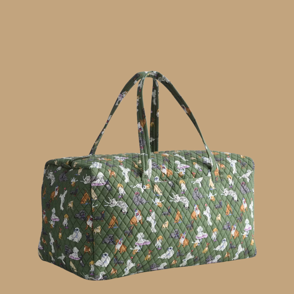 NEW! Vera Bradley XL TRAVEL DUFFEL BAG ~DOG PARK~ Green w/ Multi Color Dogs